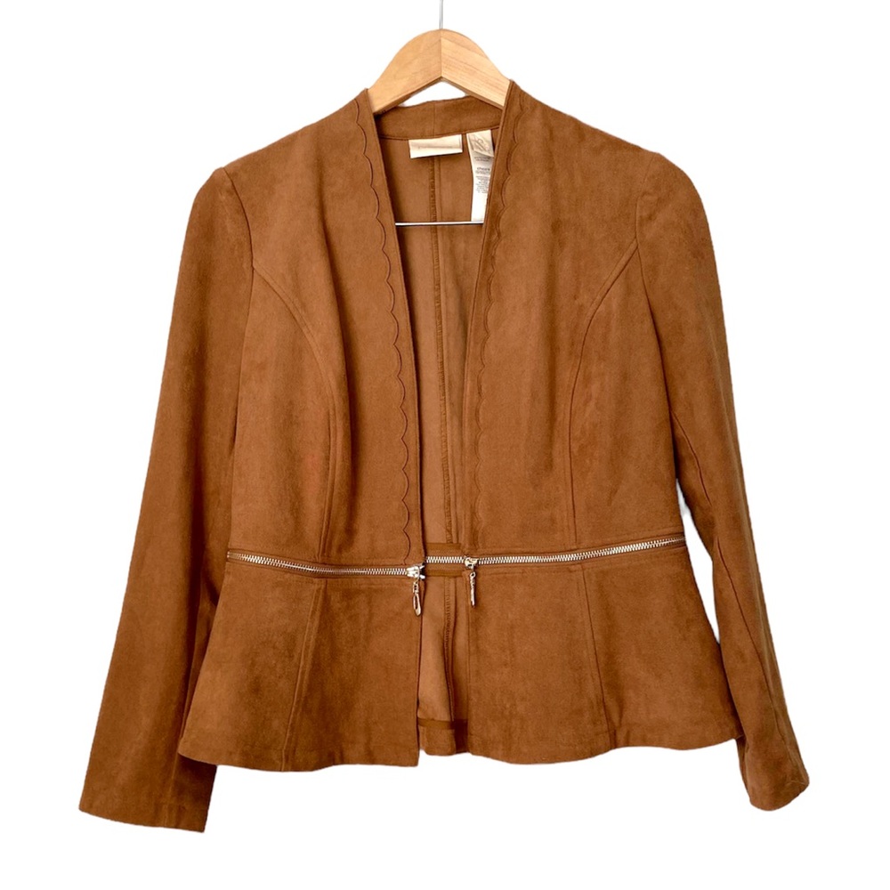 Chico's Peplum Brown Suede Scalloped Jacket